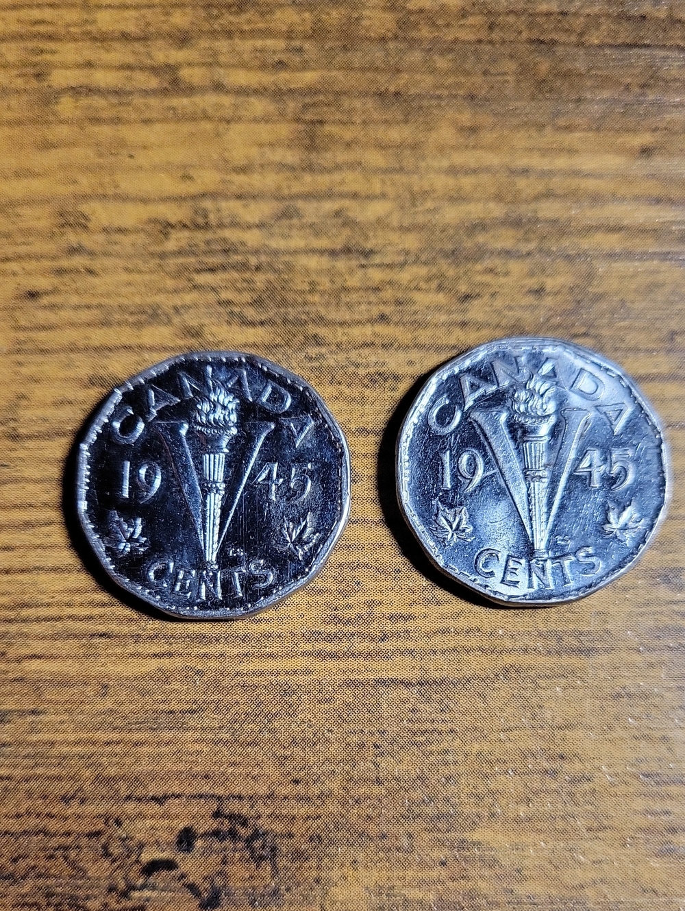 Vintage WW2 1945 Canadian Victory Nickel Pair - Silver-Colored Coins